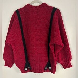 CYRIL CULLEN Red Women’s Pure Virgin Wool Knit Sweater with Black Accents